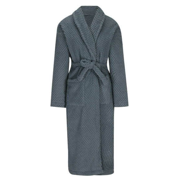 SELONE Mens Womens Robe Fleece Solid Belt Pocket Long Nightgown Home Wear With Long Sleeve Unisex Winter Wear