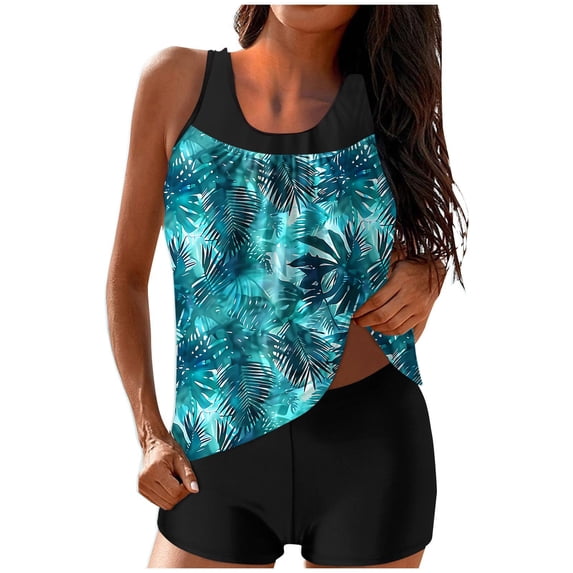 SELONE Modest Swimsuits for Women 2 Piece Tankini Beachwear and Boyshorts Hawaiian Bathing Holiday Swimwear Blue M