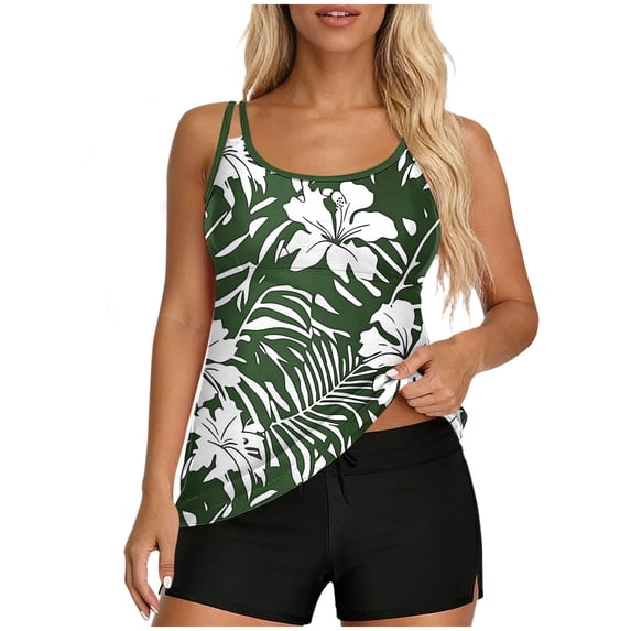 SELONE Modest Two Piece Swimsuits for Women Slimming Padded Bathing Suits Bottoms Modest Floral Swimwear with Pockets
