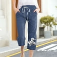 thumbnail image 1 of SELONE Navy Lounge Pants for Women Loose Fit Capri Plus Size Lounge Pants with Pockets Elastic Waist Trouser Casual Beach Pants Drawstring Flowers Straight Lightweight 2XL Breathable Summer Clothes, 1 of 4