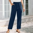 thumbnail image 1 of SELONE Navy Summer Pants for Women Plus Size Mid Waist Lounge Pants Cotton Linen Cropped Trouser Pants Casual Beach Pants Pull on Solid Soft Tapered Lightweight Comfy XL Tall Breathable Clothes, 1 of 8