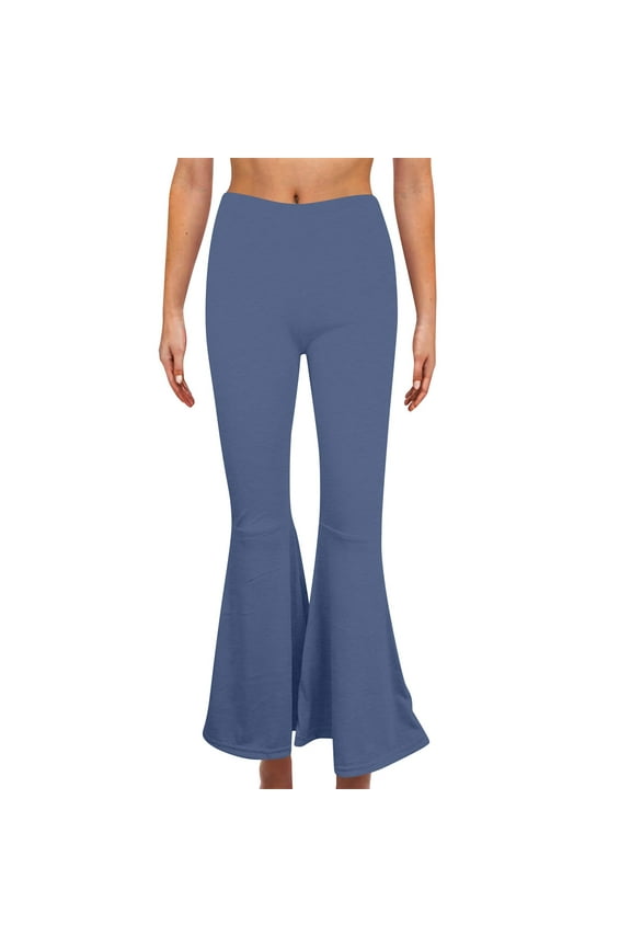Navy Yogalicious Leggings Flare Mid Waist Plus Size Gym Leggings Full Length Summer Pants Curvy Casual Long Flare Vacation Pants Pull on Solid Soft Lightweight Comfy L Breathable Beach Pants