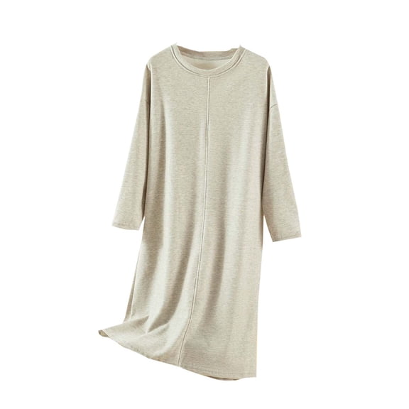 Lorytime Night Dress for Women Sleepwear Mid Bathrobes Crewneck Long Sleeve Sleepwear Soft Loungewear Home Clothes