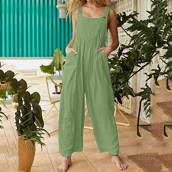 SELONE One Piece Jumpsuits for Women Casual With Pockets Casual Sleeveless Summer Fashion Solid Camis Suspender Jumpsuit for Everyday Wear Running Errands Going to Work Casual Event Green XXL