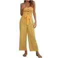 thumbnail image 1 of SELONE One Piece Jumpsuits for Women Casual Short Fancy Summer Bandage Long Pant Tube Top Ladies Travel Comfortable 2023 Vacation Fancy Jumpsuits for Women Jumpers and Rompers Casual Printing Yellow S, 1 of 6