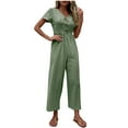 thumbnail image 1 of SELONE One Piece Jumpsuits for Women Casual Short Summer Long Pant Ladies Travel Comfortable 2023 Vacation Flowy Rompers Womens Jumpers and Rompers Casual Solid Color Short Sleeve V Neck Green L, 1 of 9