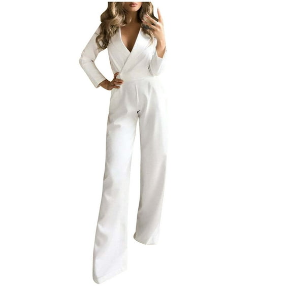 SELONE One Piece Jumpsuits for Women Long Sleeve Summer Loose Fit Long Pant Sleeveless Ladies Travel Comfortable Vacation Jumpers and Rompers With Pockets Solid Color Straight Tube White XL
