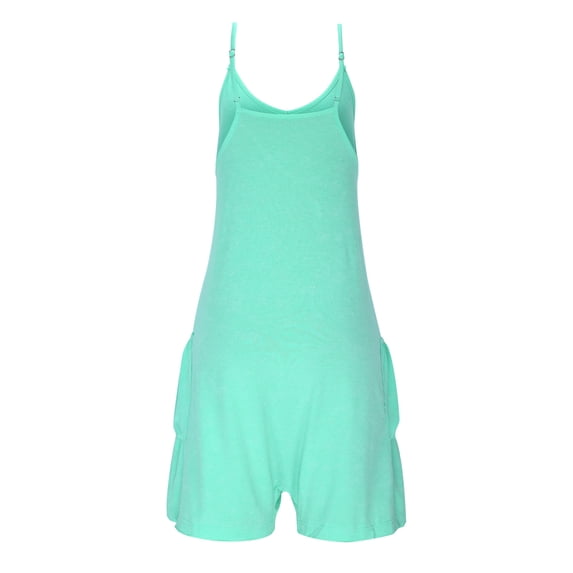 SELONE One Piece Jumpsuits for Women Sleeveless Spaghetti Strap Rompers Shorts Overalls Solid Outfits Green L