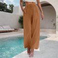 thumbnail image 1 of SELONE Orange Palazzo Pants for Women Plus Size Tall Lounge Pants with Pockets Cotton Linen Wide Leg Elastic Waist Full Length Trouser Loose Beach Pants Drawstring Solid L Tall Summer Clothes, 1 of 7