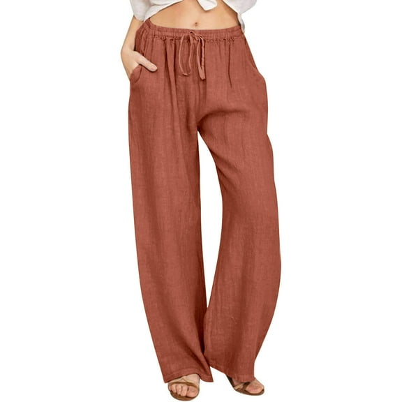 SELONE Orange Womens Pants Wide Leg Pull on Mid Waist Plus Size Lounge Pants Wide Leg Full Length Trouser Loose Casual Long Beach Pants Drawstring Solid Lightweight S Tall Breathable Summer Clothes