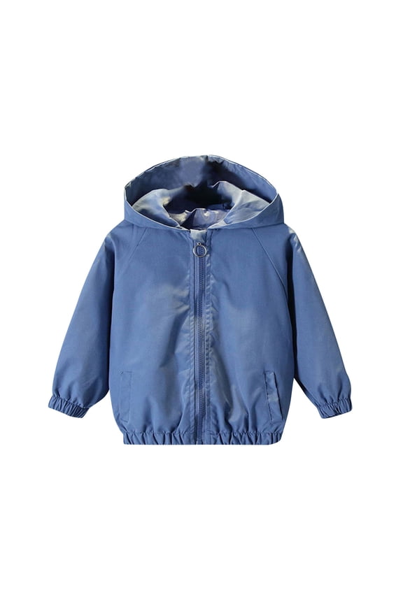 Outdoor Jacket for Children Hooded Zipper Solid Long Sleeve Cute Clothes Blue 80 3 Months