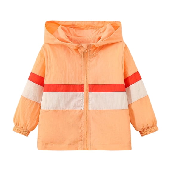 SELONE Outdoor Jacket for Children with Pockets Hooded Lightweight Zipper Color Block Long Sleeve Fall Winter Outwear Orange 5 Years