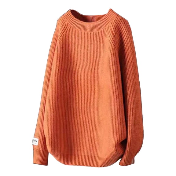 SELONE Oversized Sweaters for Women Winter Crewneck Tops Ribbed Long Sleeve Pullover Cozy Soild Knitwear Orange Free Size