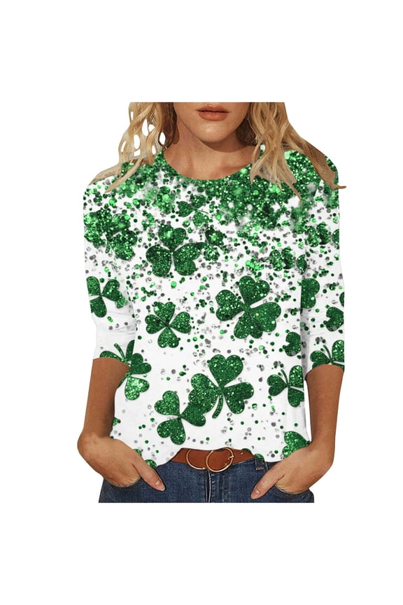 Oversized Sweatshirts for Women St. Patricks Day Long Sleeve Crewneck Tops Patterned Pullover Loose Outerwear