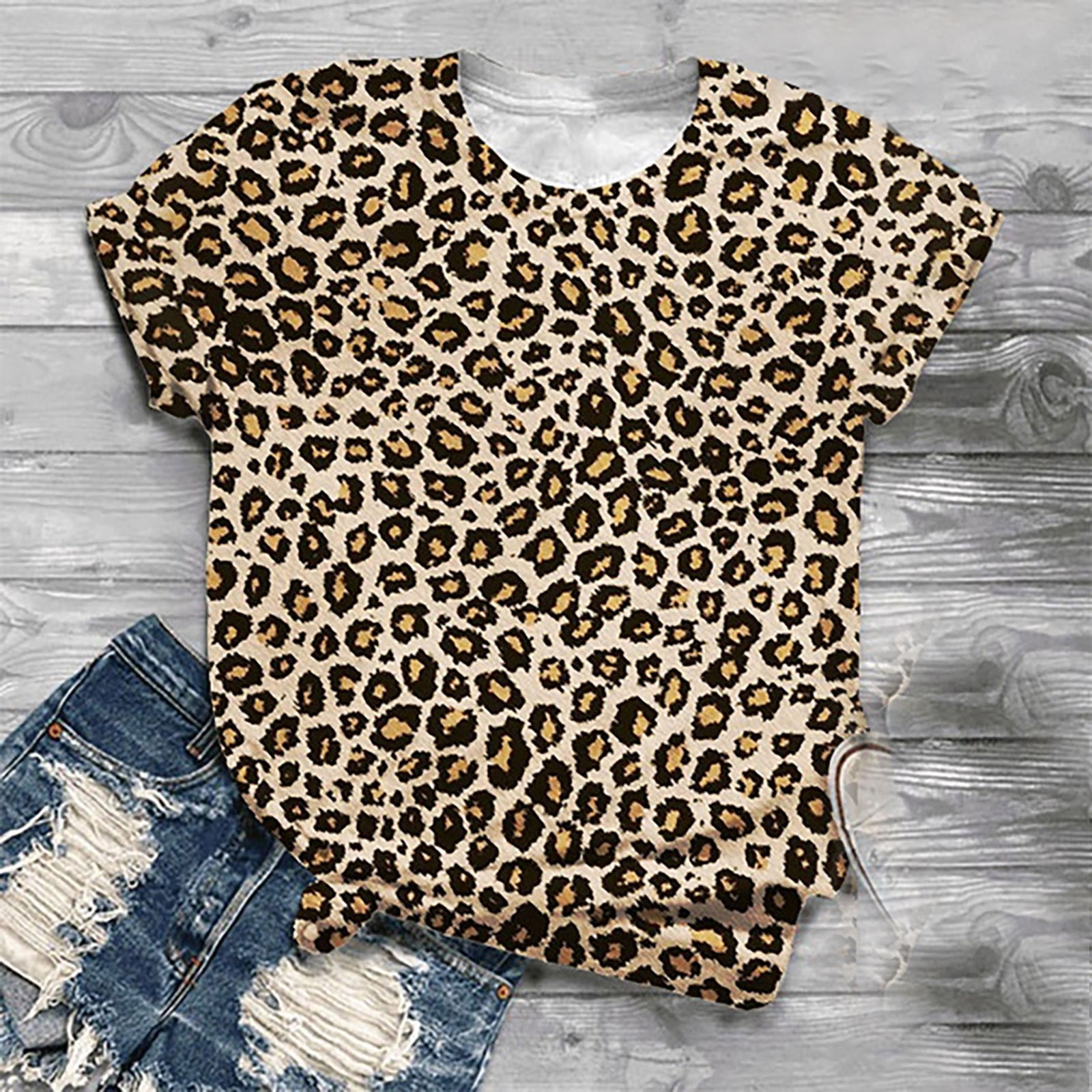 Women's Leopard Print Pullover Top - Crew Neck 1/4 Sleeve Knit Blouse (Large) - View #2