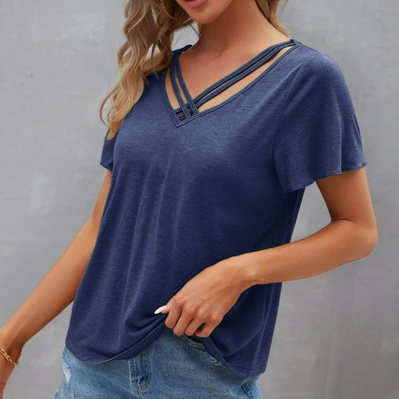 SELONE Oversized T Shirts for Women Plus Size Short Sleeve Tops Blouses Regular Fit T Shirts Pullover Tees Tops Solid T-Shirts V Neck Tops Blouses Ruffle Peplum T Shirts Breathable Pullover Navy XXXXL