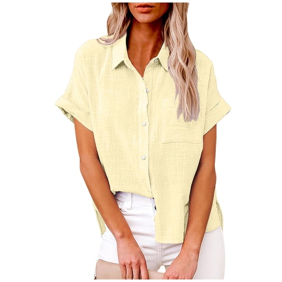 SELONE Oversized T Shirts for Women Short Sleeve Tops Blouses Regular Fit T Shirts Pullover Tees Tops Solid T-Shirts V Neck Tops Blouses Button Up Button Down T Shirts Breathable Pullover Beige S