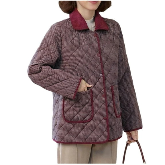 SELONE Packable Puffer Coat Women Short Winter Jacket Button Long Sleeve Collared Tops with Pockets Soft Outerwear 2XL