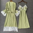thumbnail image 1 of SELONE Pajama Set for Women Plus Size Lingerie Lace Robe Long Sleeve Sleeveless 2 Piece Set Fashion Lingerie Dress Nightdress Nightgown Sleepwear for Valentines Anniversary Wedding Honeymoon Green XL, 1 of 5