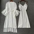 thumbnail image 1 of SELONE Pajama Set for Women Plus Size Lingerie Lace Robe Long Sleeve Sleeveless 2 Piece Set Fashion Lingerie Dress Nightdress Nightgown Sleepwear for Valentines Anniversary Wedding Honeymoon White XL, 1 of 5