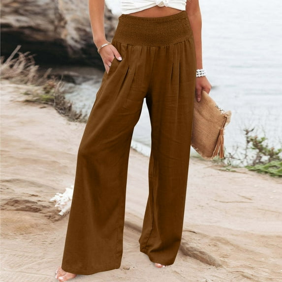SELONE Palazzo Pants for Women Casual High Waist High Rise Baggy Wide Leg Casual Straight Leg Loose Pants Pants Pants for Everyday Wear Running Errands Going to Work Casual Event Brown S