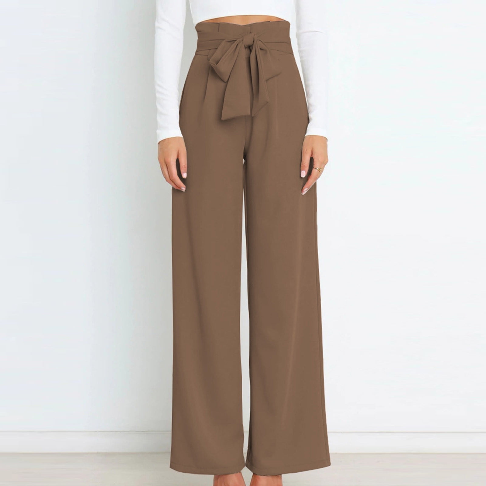SELONE Palazzo Pants for Women High Waisted High Waist High Rise Wide Leg  Trendy Casual with Belted Long Pant Solid Color High-waist Loose Pants for