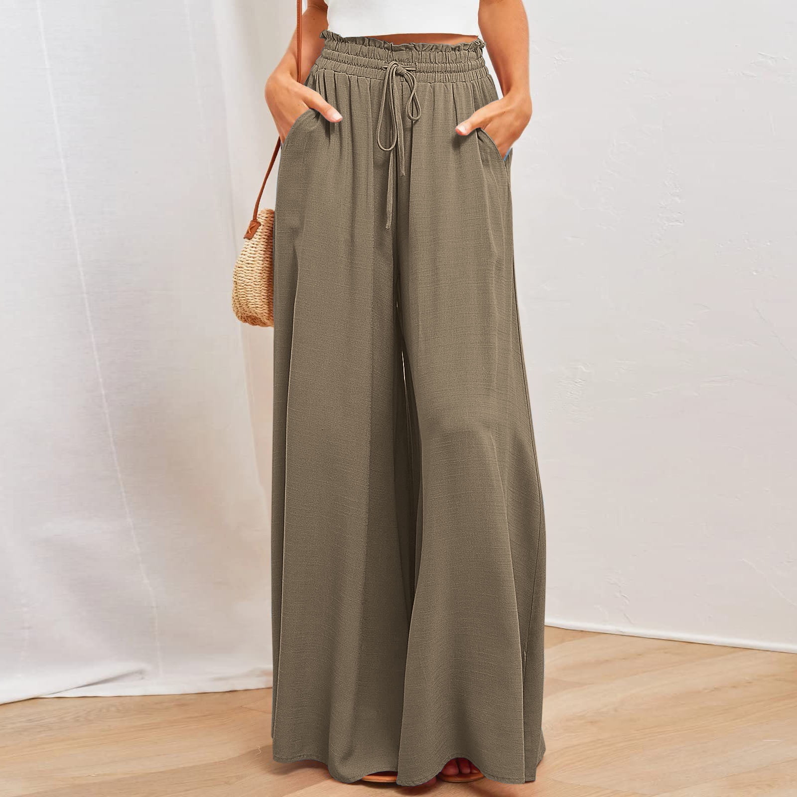 SELONE Palazzo Pants for Women High Waist Baggy Wide Leg Trendy Casual  Breathable Summer Stretchy Spring And Fashion Solid Color Loose Stretch  Outdoor