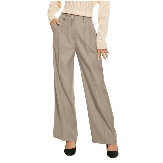 SELONE Palazzo Pants for Women Dressy High Waist Polyester Casual Pants Ankle Length Baggy Fashion Clothes Khaki XL
