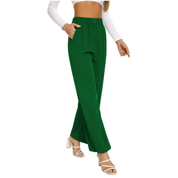 SELONE Palazzo Pants for Women Dressy High Waist Polyester Lounge Trousers Ankle Length Baggy Athletic Pants Green M