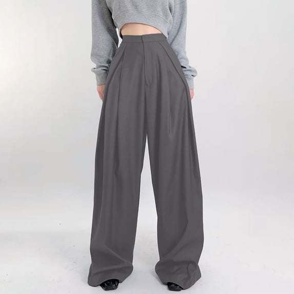 SELONE Palazzo Pants for Women Petite Dressy Mid Rise with Pockets Polyester Lounge Trousers Ankle Length Baggy Casual Pants Gray L