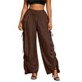 thumbnail image 1 of SELONE Pants for Women Casual Trousers Elastic Waist Side Drawstring Workout Pants with Pockets Ruched Stylish Coffee L, 1 of 6