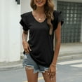 thumbnail image 1 of SELONE Peplum Tops for Women Plus Size Dressy Short Sleeve Tops Blouses Regular Fit T Shirts Pullover Tees Tops Solid T-Shirts V Neck Tops Blouses Easy Care Soft Breathable Pullover Tops Black S, 1 of 5