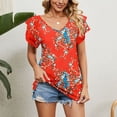thumbnail image 1 of SELONE Peplum Tops for Women Ruffle Short Sleeve Tops Blouses Regular Fit T Shirts Pullover Tees Tops Abstract Print T-Shirts V Neck Tops Blouses T Shirts Easy Care Soft Breathable Pullover Tops Red L, 1 of 4