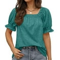 thumbnail image 1 of SELONE Peplum Tops for Women Short Sleeve Tops Blouses Regular Fit T Shirts Pullover Tees Tops Solid T-Shirts Square Neck Tops Casual Blouses T Shirts Easy Care Soft Breathable Pullover Tops Green L, 1 of 8