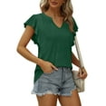 thumbnail image 1 of SELONE Peplum Tops for Women Short Sleeve Tops Blouses Regular Fit T Shirts Pullover Tees Tops Solid T-Shirts V Neck Tops Casual Blouses T Shirts Easy Care Soft Breathable Pullover Tops Green S, 1 of 8