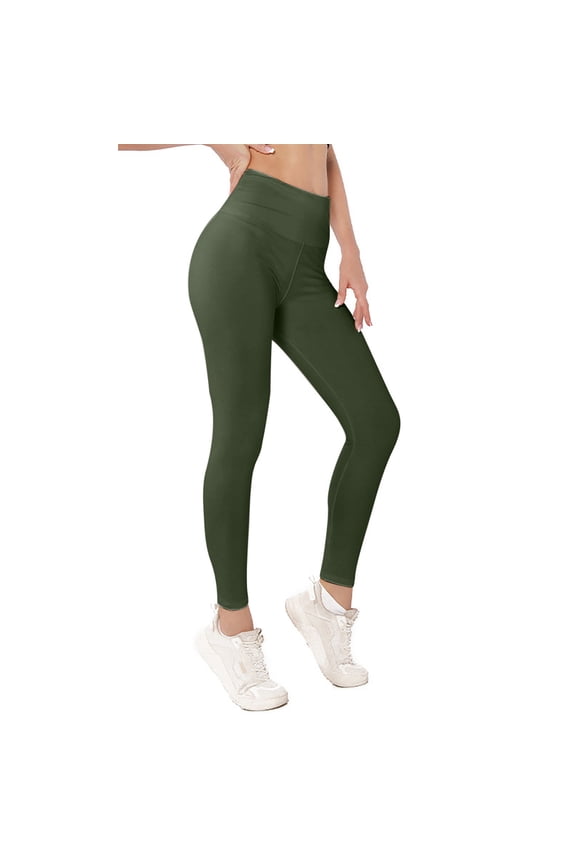 Petite Leggings for Women in Prints High Waist Stretch with Pockets Polyester Athletic Pants Ankle Length Slim Fashion Clothes Army Green S