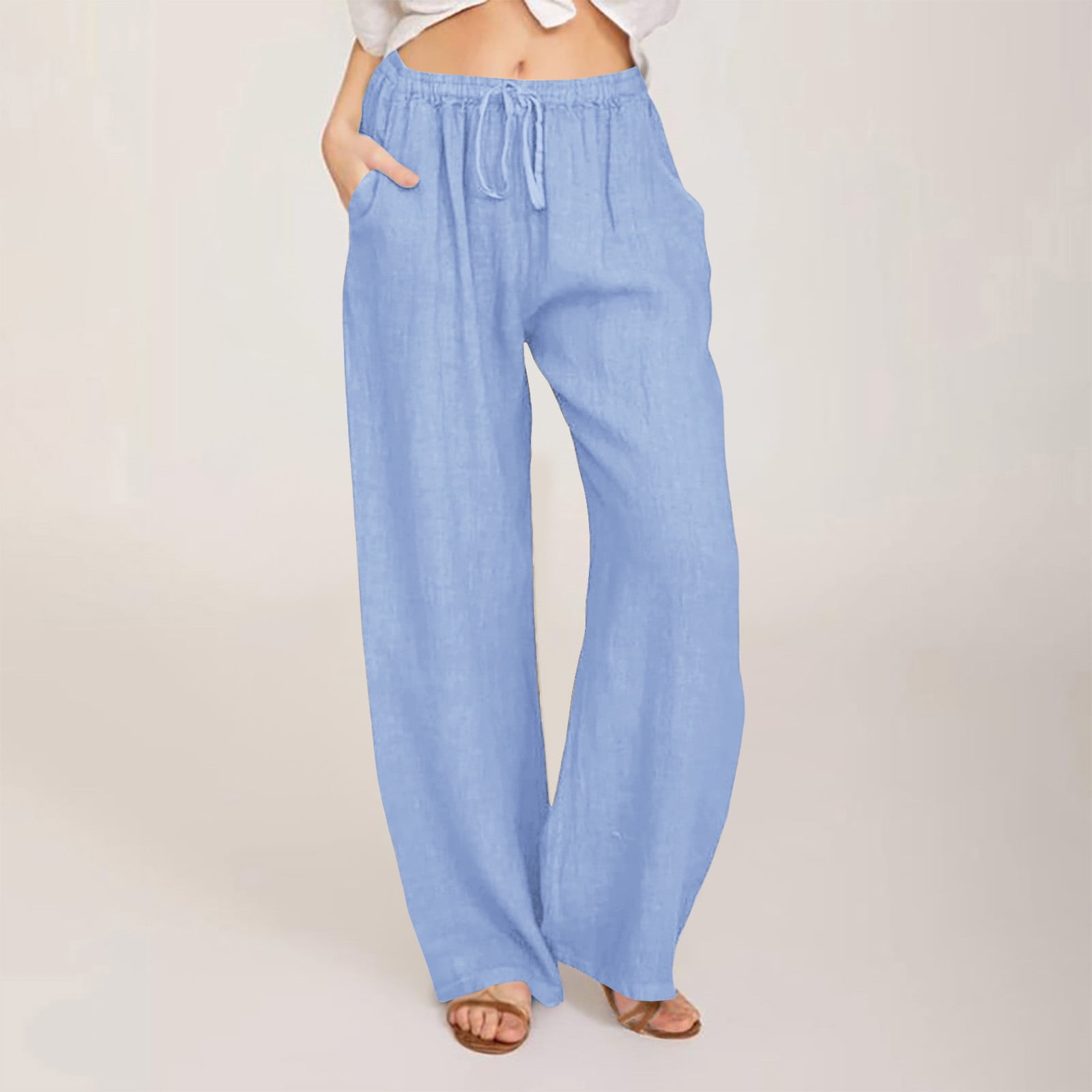SELONE Petite Linen Pants Women Plus Size Mid Rise with Pockets Cotton ...