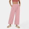 thumbnail image 1 of SELONE Pink Wide Leg Trousers for Women Plus Size Lounge Pants with Pockets Cotton Linen Wide Leg Elastic Waist Full Length Trouser Loose Long Beach Pants Solid S Tall Breathable Summer Clothes, 1 of 8