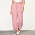 thumbnail image 1 of SELONE Pink Workout Pants Women with Pockets High Waisted Plus Size Lounge Pants Cotton Linen Elastic Waist Cropped Trouser Loose Beach Pants Drawstring Solid Straight 3XL Tall Summer Clothes, 1 of 8