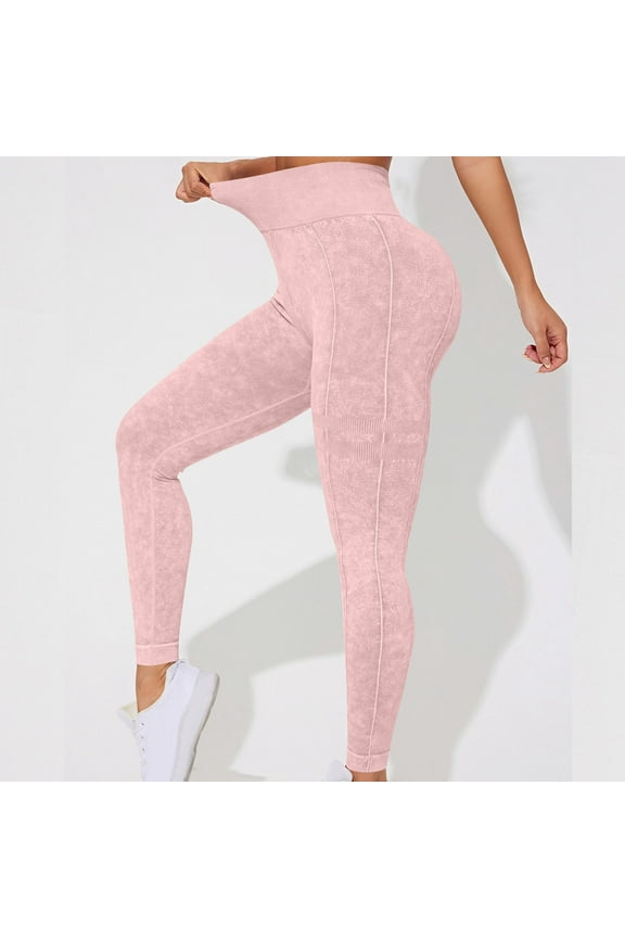 Pink Yogalicious Leggings for Women Mid Waist Quick-Dry Elastic Waist Full Length Curvy Slim Casual Long Workout Pants for Work out Pull on Solid Lightweight S Breathable Butt Lift Gym Clothes