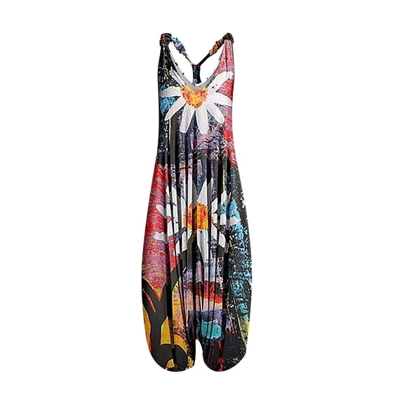 SELONE Plus Size Jumpsuits for Women Casual Fancy Suspender Loose Fit Pants Sleeveless Ladies Travel Comfortable Vacation Flowy Rompers Womens Jumpers and Rompers Casual Retro Printing Khaki M