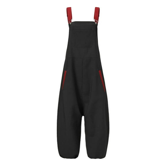 SELONE Plus Size Jumpsuits for Women Casual Halter Suspender Loose Fit Long Pant Ladies Travel Comfortable Vacation Fancy Jumpsuits for Women Womens Jumpers and Rompers Casual Stitch Black S
