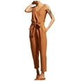thumbnail image 1 of SELONE One Piece Jumpsuits for Women Casual Linen Summer Long Pant Ladies Travel Comfortable Vacation Jumpers and Rompers Casual Fashion Solid Color V Neck Lace Cotton and Linen Brown L, 1 of 7