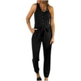 thumbnail image 1 of SELONE Plus Size Jumpsuits for Women Casual Suspender Pants Sleeveless Ladies Travel Comfortable Vacation Flowy Rompers Womens Jumpers and Rompers Casual Solid Color V Neck Waist Lace Black XL, 1 of 6