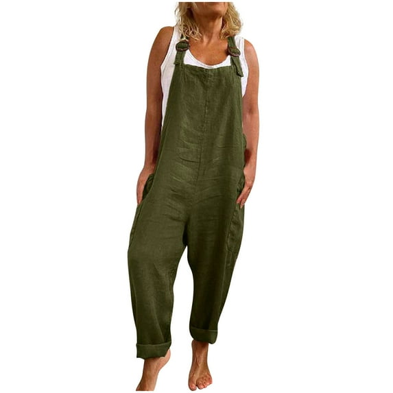 SELONE Plus Size Jumpsuits for Women Suspender Long Pant Ladies Travel Comfortable Vacation Fancy Jumpsuits for Women Womens Jumpers and Rompers Casual Solid Color Adjustable with Pockets Green L