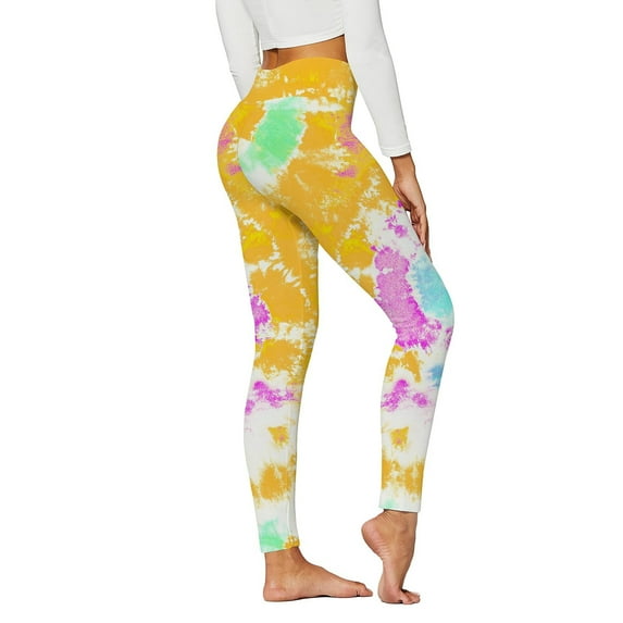 SELONE Plus Size Leggings for Women Workout Gym High Waist Sports Yogalicious Print Tie Dye Utility Dressy Everyday Soft Lifting Leggings Capri Jeggings Athletic Leggings for Women 34-Yellow L