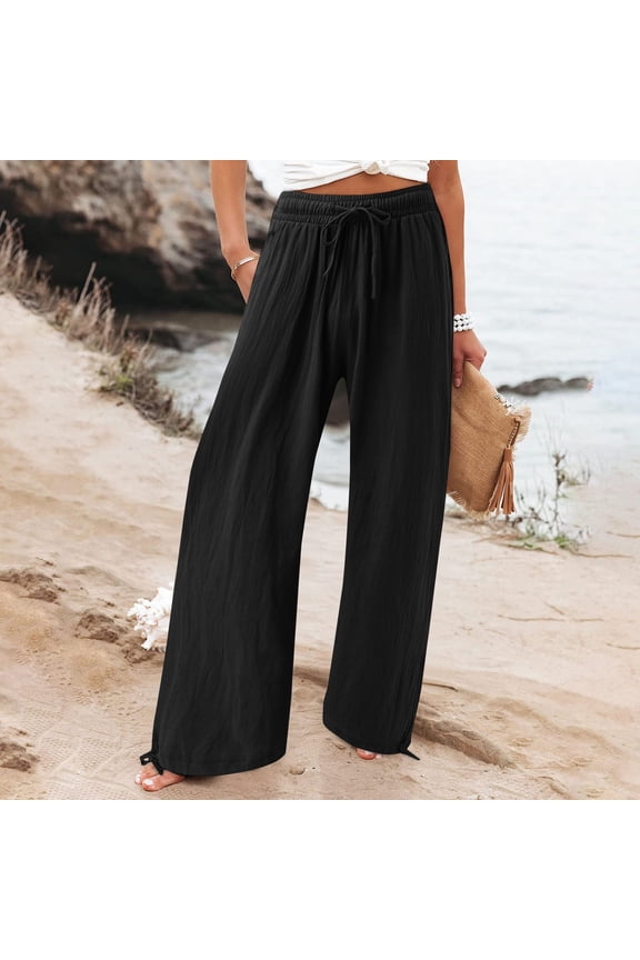 Plus Size Palazzo Pants for Women Drawstring Wide Leg Lounge Pants Loose Baggy Mid Waisted Yoga Pants Solid Lounge Trousers Work Pants Workout Pants Lightweight Casual Fall Wintern Clothes