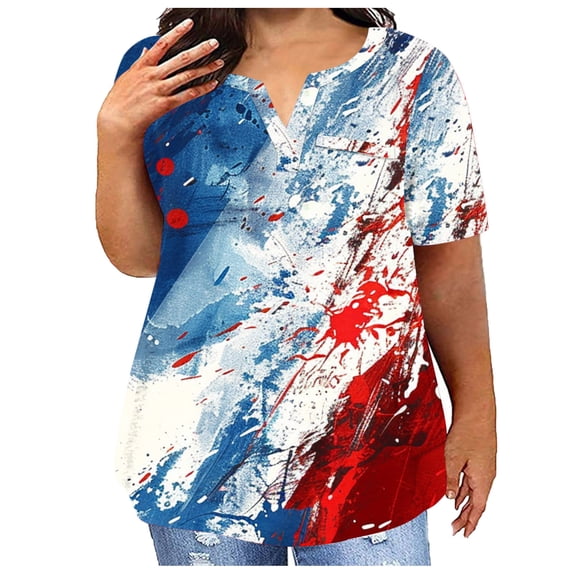 SELONE Plus Size Patriotic Clothing Independence Day Summer Tops Summer Shirts Round Neck Short Sleeve Tops Regular Blouse Womens American Flag Apparel Plus Size Patriotic Clothing Black S