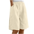 thumbnail image 1 of SELONE Plus Size Shorts with Pockets Mid Waist Lounge Pants Cotton Linen Bermuda Trousers Loose Casual Trendy Pants Drawstring Solid Soft Lightweight Comfortable Khaki 2XL Breathable Summer Clothes, 1 of 7