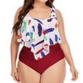 thumbnail image 1 of SELONE Plus Size Swimsuit for Women 2 Piece Bikini Plus Size Large Bust Ruffle Tummy Control Swimsuits Plus Size Bathing Suit Bathing Suit for Women Tummy Control Womens Bathing Suits Red XXXL, 1 of 8